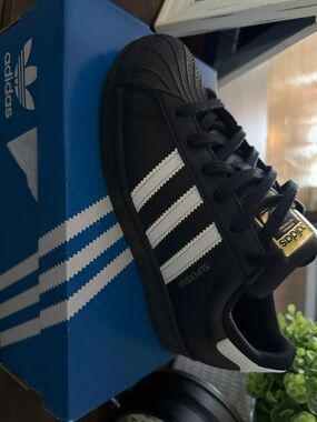 adidas Kids Black Sneakers with White Three Stripes
